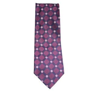 HARDY AMIES LONDON Tie 100% Silk - Eggplant, Navy Blue & Pink Polka Dot